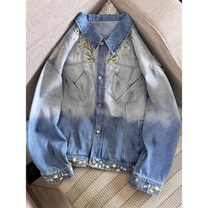 JK8973-P73 美式复古秋季新款花卉潮牌设计感渐变刺绣牛仔夹克图片