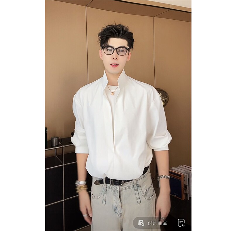 抖音假两件双层设计小众防嗮长袖衬衫男CS895-P55(网图参考）图片