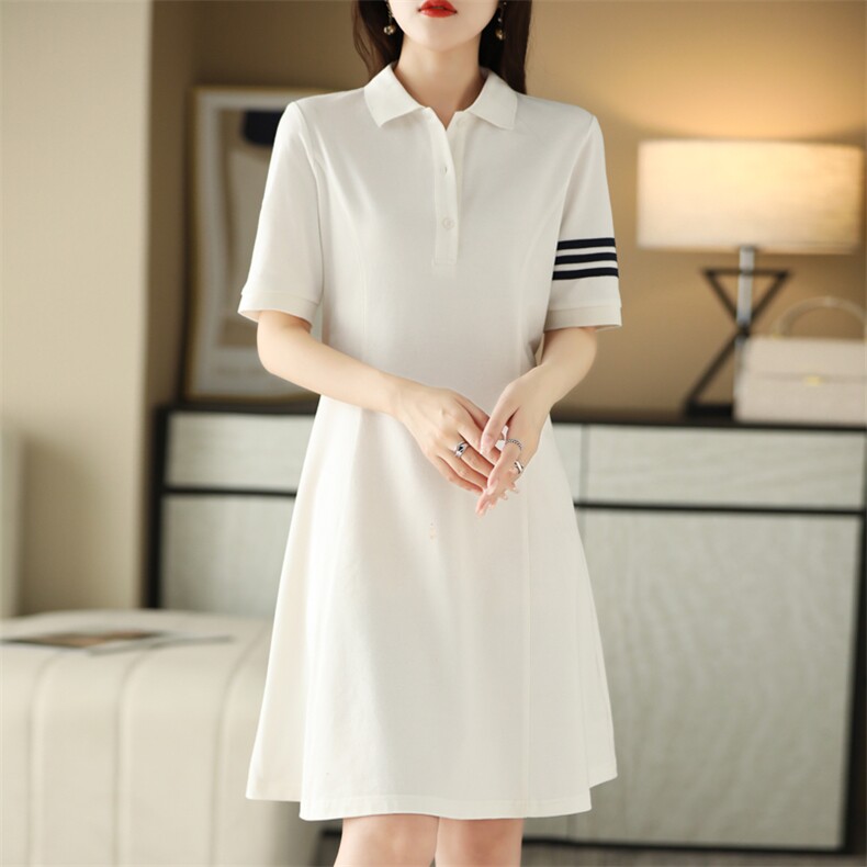 Polo连衣裙女夏季新款小个子修身显瘦高气质新款中长款短袖t恤裙，女装连衣裙，德尔信羊绒