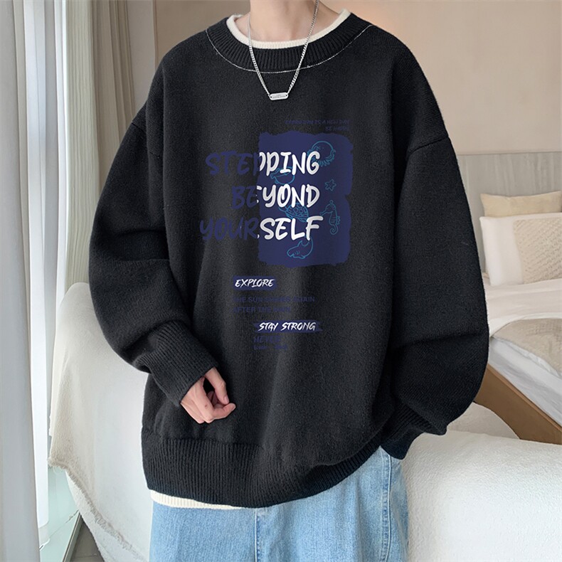 控78假两件毛衣男大码加绒针织衫男毛线衣M80345-P55加绒P70,男装针织衫/毛衣,电商A040