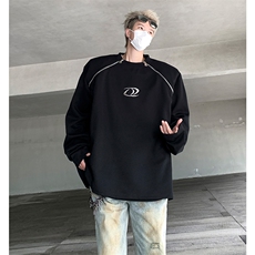 拉链设计感金属立体印花宽松垫肩圆领卫衣男女上衣B289-WY011-P85，男装卫衣，电商B289