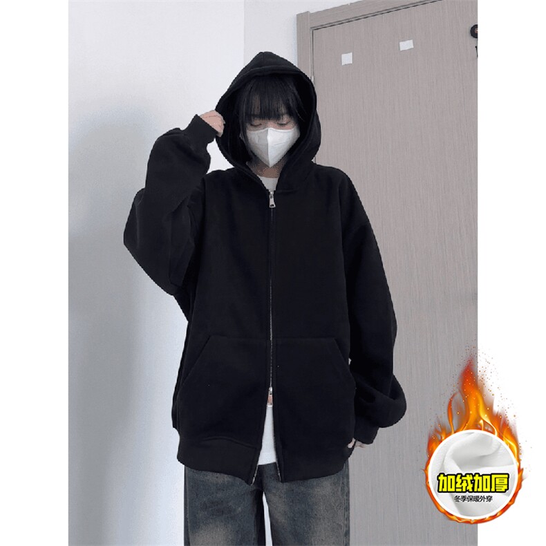 480G重磅加绒硬挺boxy男女秋冬美式高街结构双拉链开衫卫衣厚外套,女装短外套,电商A486