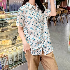 夏威夷风碎花满印短袖花衬衫女宽松情侣休闲沙滩衬衣CS119/P30，女装衬衫，星座506
