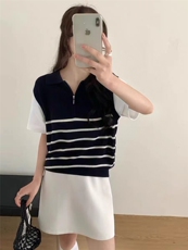 高档夏季新款t恤女短袖圆领宽松休闲正肩穿搭简约洋气小众ins，女装T恤，唐诺