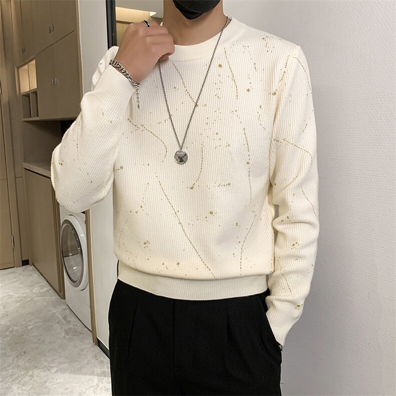 B216MY5152P852025秋冬装新款男士漆点印花毛衣针织衫小伙风,男装针织衫/毛衣,电商B216（原B302）