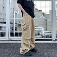 2024春季新款直筒休闲工装长裤男阔腿运动伞兵裤子男-K02-P60咖啡，男装休闲裤，星座307-3(原516-1)