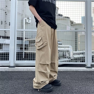 2024春季新款直筒休闲工装长裤男阔腿运动伞兵裤子男-K02-P60咖啡图片