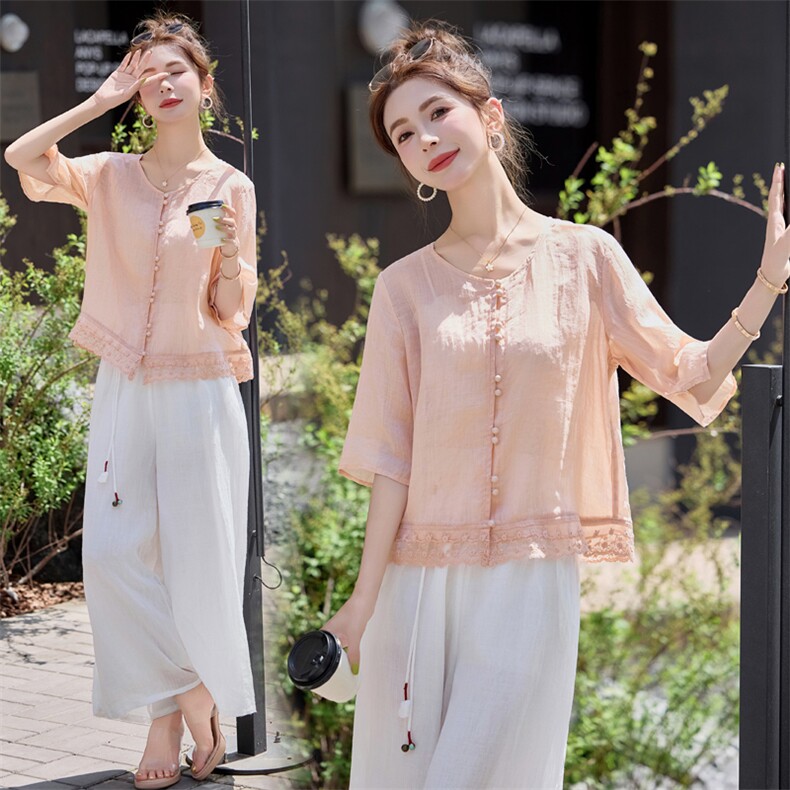 妈妈夏季中袖衬衫女2025新款时尚洋气减龄设计感小众宽松百搭上衣，女装衬衫，余墨