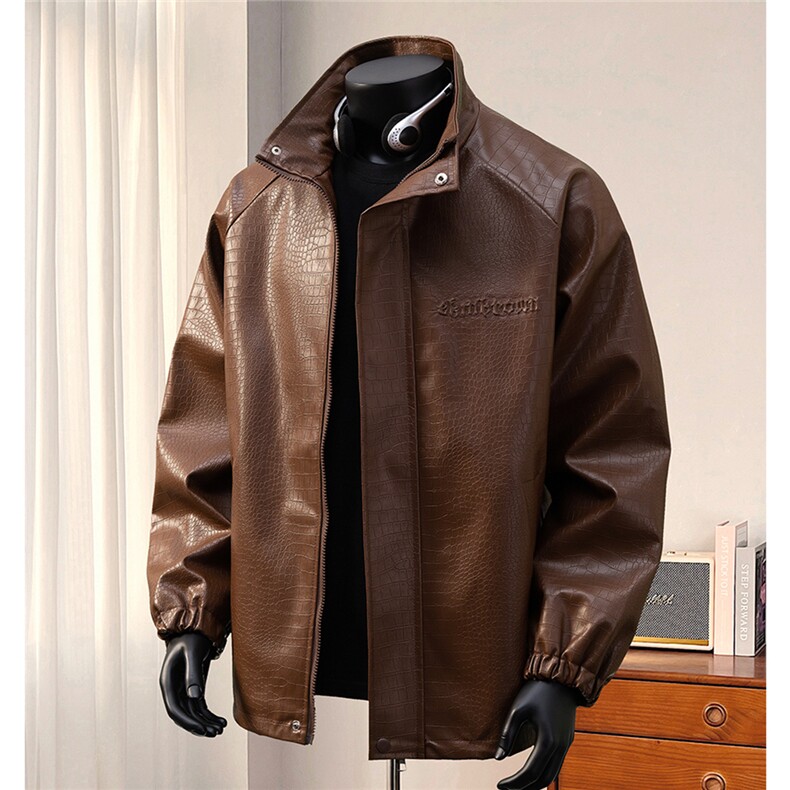 港风模特钢印夹克大码M-5XL皮衣鳄鱼纹情侣皮衣男JK8749P90控128，男装皮衣，星座227-7