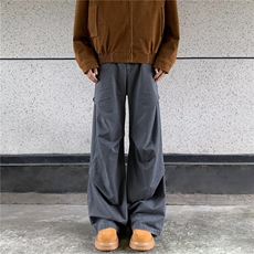 褶皱工装裤复古显高褶皱男女美式微喇直筒休闲工装裤K5986-P62，男装休闲裤，星座412-2