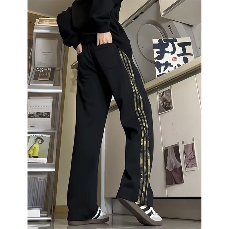 豹纹条纹卫裤男春秋款2025新款运动裤子美式直筒休闲裤K6108-P38,男装休闲裤,星座412-1
