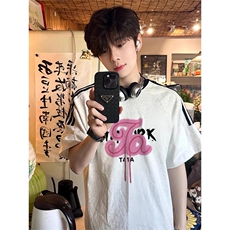 夏季美式高街重磅纯棉三条杠织带撞色男女短袖T恤ZD519-特P30，男装T恤，电商A486
