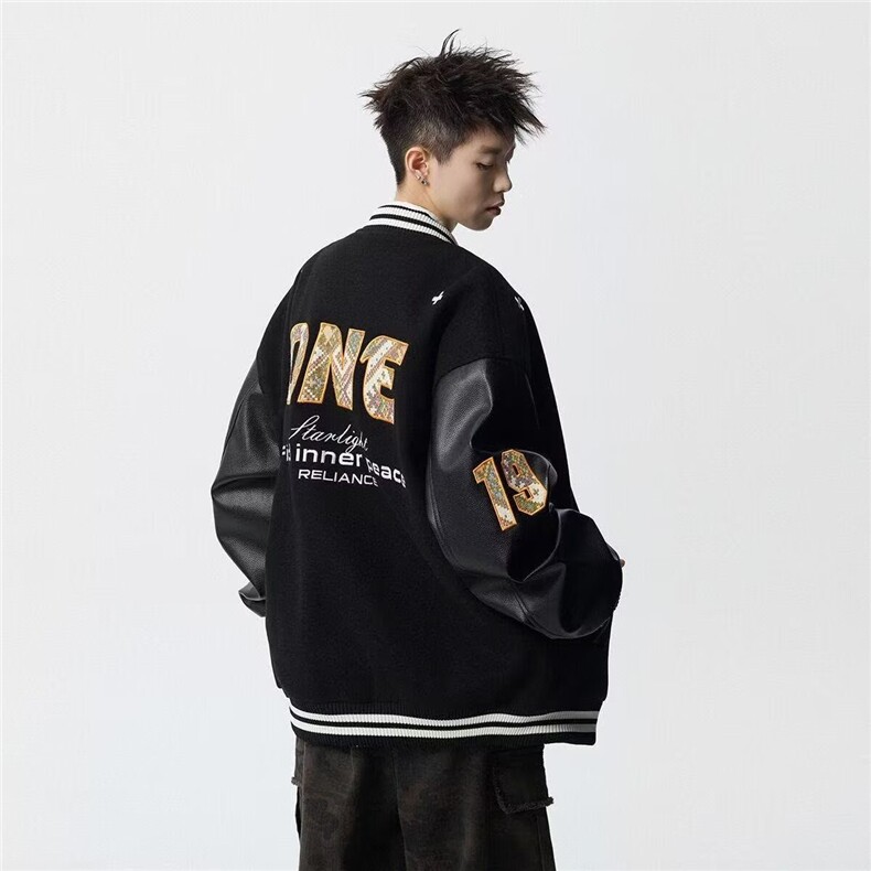 W11105-P73网图现货春季新款潮牌美式撞色棒球服外套夹克设计感,男装夹克,星座1608