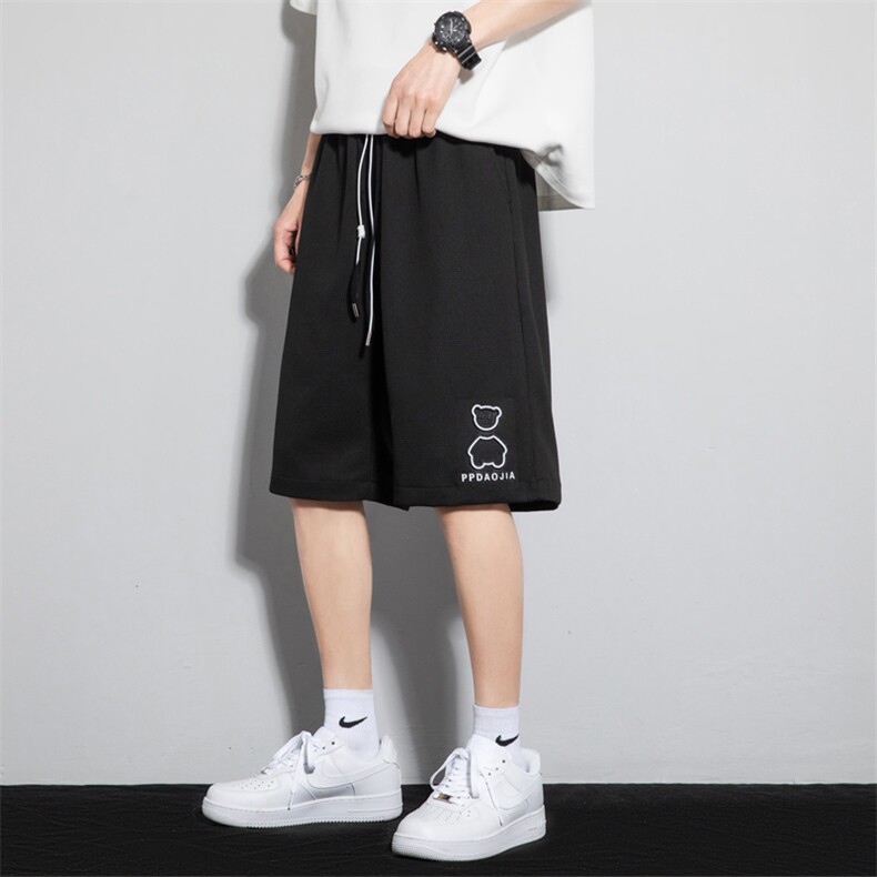 2023夏华夫格灰墙风钢印反光炫彩小熊男休闲五分短裤DK28637-P28,男装休闲裤,电商A082