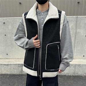 双面穿皮毛一体马甲男女同款立领口袋保暖上衣GS63003图片