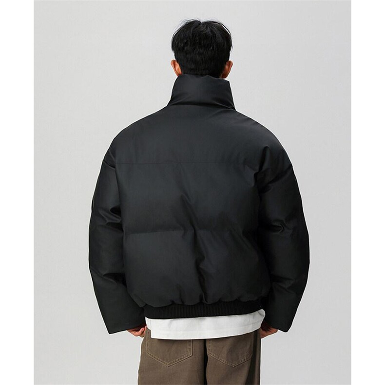 现货5W件冬季三防重磅硬挺boxy短款羽绒立领PU皮棉衣外套加厚棉服,男装棉衣,电商A486