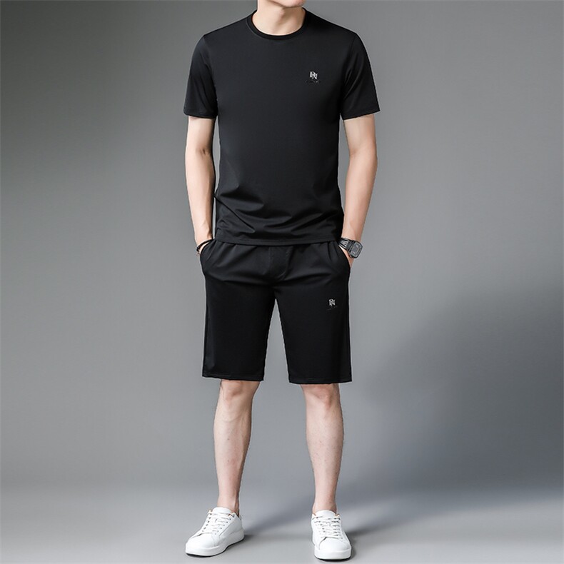 中年冰丝免烫套装男夏季短袖短裤2023新款男士休闲时尚百搭夏装,男装休闲套装,电商B212（原钱塘6029）