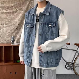 牛仔工装马甲男宽松夹克春夏潮牌美式高街无袖坎肩背心 W7240-P52图片