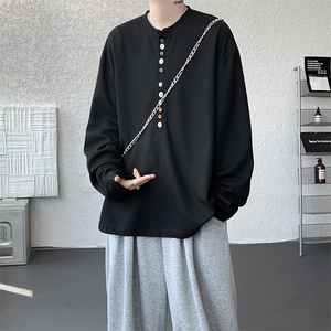 8XL-M慵懒肌理感华夫格廓形云母贝纽扣长袖T恤打底长袖CX3006P48,时尚荷尔蒙穿衣搭配图片