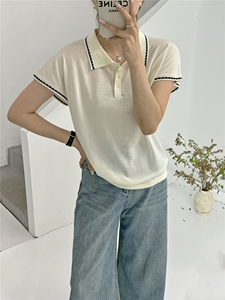 2025百搭时尚天丝莱赛尔领子拼色polo领短袖图片