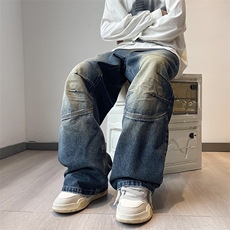 水洗做旧牛仔裤男2024秋季新款潮流设计感高级直筒长裤K7411-P49，男装牛仔裤，星座512-3