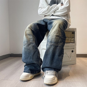 水洗做旧牛仔裤男2024秋季新款潮流设计感高级直筒长裤 K7411-P49图片