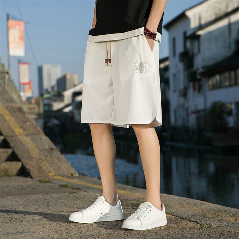 夏季短裤休闲裤五分裤刺绣华夫格K303-P35-控48，男装牛仔裤，电商A227A