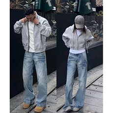 W9222-P48网图现货春季新款小众裂纹水洗浅蓝色牛仔裤，男装牛仔裤，星座1608-2