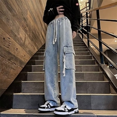 美式高街工装水洗直筒牛仔裤N858-P50，男装牛仔裤，星座308B-1