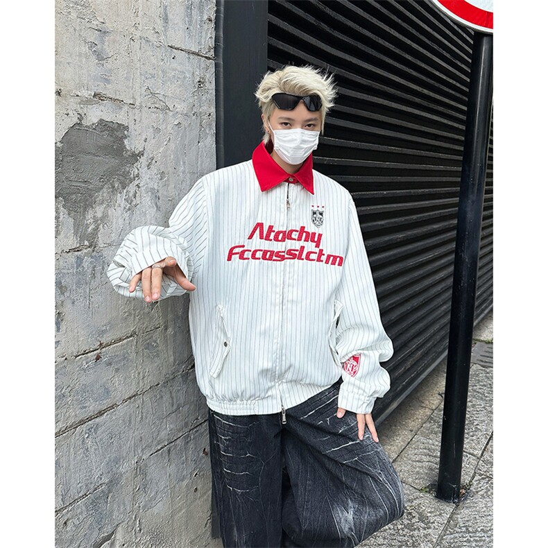 美式街头翻领条纹夹克男cleanfit高街宽松飞行服外套JK08566-P68,男装夹克,星座308B-2