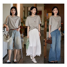 "绣团猫猫"凉感T恤重工刺绣85棉短袖上衣25年新T恤，女装T恤，梦白服饰厂