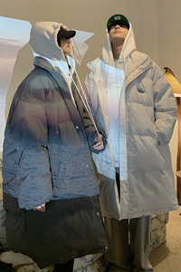 新款假两件拼接中长款情侣装棉衣加厚连帽棉服 A071-Y296-P135图片