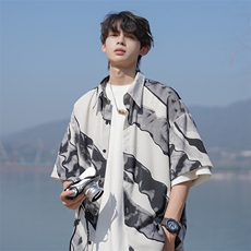 特批P25无差价夏季时尚扎染冰丝凉感顺滑感短袖衬衫男外套CD5485，男装衬衫，电商A001-1