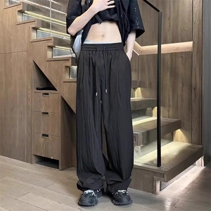 夏季薄款冰丝长裤男日系潮牌宽松凉感休闲裤百搭痞帅直筒阔腿裤子图片