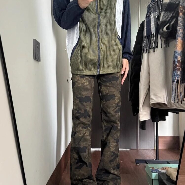 美式高街迷彩裤男夏季薄款高个子加长工装裤子复古直筒微喇牛仔裤,男装牛仔裤,星座601-1