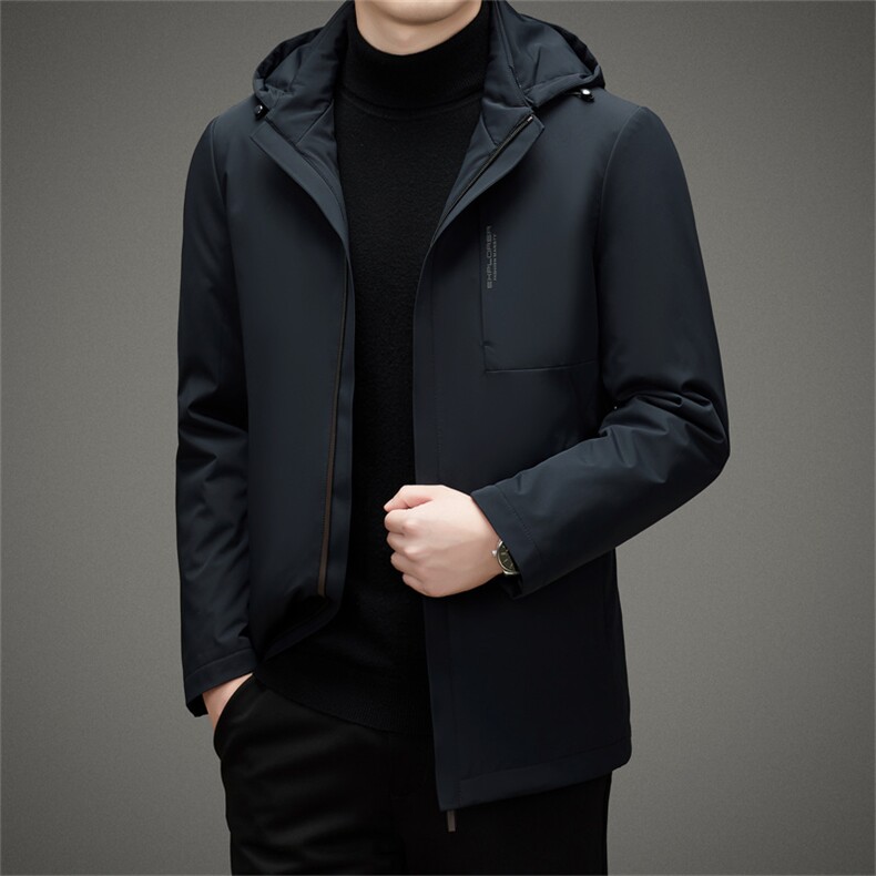 羽绒服男士冬季加厚保暖上衣新款纯色连帽男装中年商务休闲外套,男装羽绒服,电商B212（原钱塘6029）