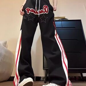 DA135-1-P38美式高街侧边条纹运动裤男女春夏嘻哈直筒束脚长裤