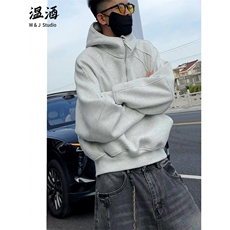 连帽卫衣男潮牌ins纯色上衣服春秋冬季帽衫情侣宽松纯黑外套，男装针织衫/毛衣，四季星座505