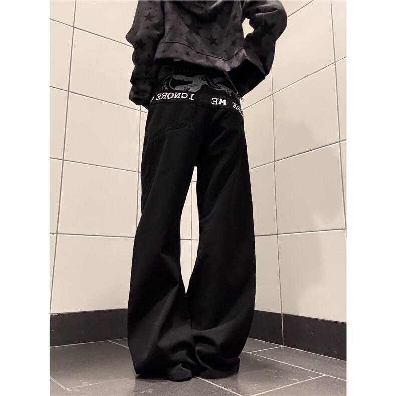 美式复古标语字母拼接牛仔裤女辣妹宽松bf慵懒风弯刀裤潮,男装牛仔裤,星座1210-1