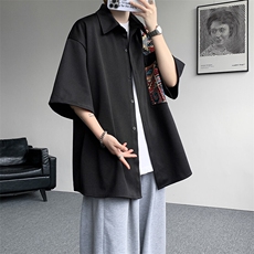 8XL-M民族风拼接短袖衬衫男夏季痞帅半袖衬衣薄款外套DC28009P45，男装衬衫，电商B312