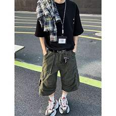 休闲七分裤短裤男款夏季美式高街多口袋痞帅休闲阔腿裤子1055P55，男装牛仔裤，星座410-2
