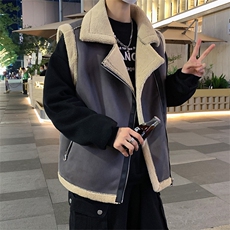 翻领日系坎肩皮衣马甲加绒加厚男女冬季宽松休闲外套D011-P88，男装皮衣，星座717