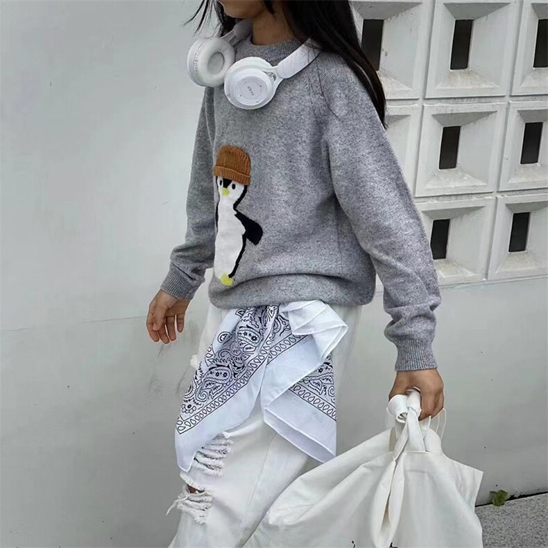 时尚可爱秋冬童装企鹅图案针织衫百搭舒适羊毛毛衣，童装儿童针织衫，亚东羊绒制品