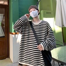 秋季复古钩花条纹镂空针织衫男设计感慵懒风休闲打底衫M544-P28，男装针织衫/毛衣，星座512-2