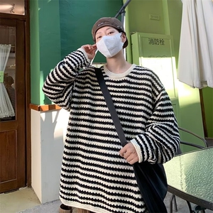 秋季复古钩花条纹镂空针织衫男设计感慵懒风休闲打底衫 M544-P28图片