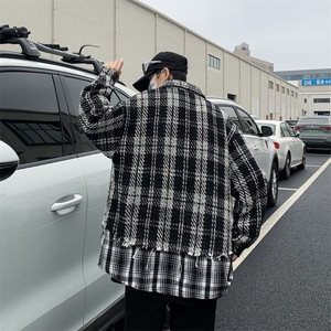拼接格子夹克男假两件设计感潮流宽松棉衣外套JK02271-P80图片