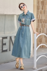 新中式牛仔连衣裙女2025夏季爆款小个子复古洋气减龄休闲时尚裙子，女装连衣裙，慧尚依恋