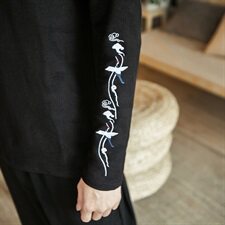 2021春秋季新款男装中国风原创仙鹤刺绣长袖大码提花棉T恤G6611-，男装T恤，电商B277(原6028)