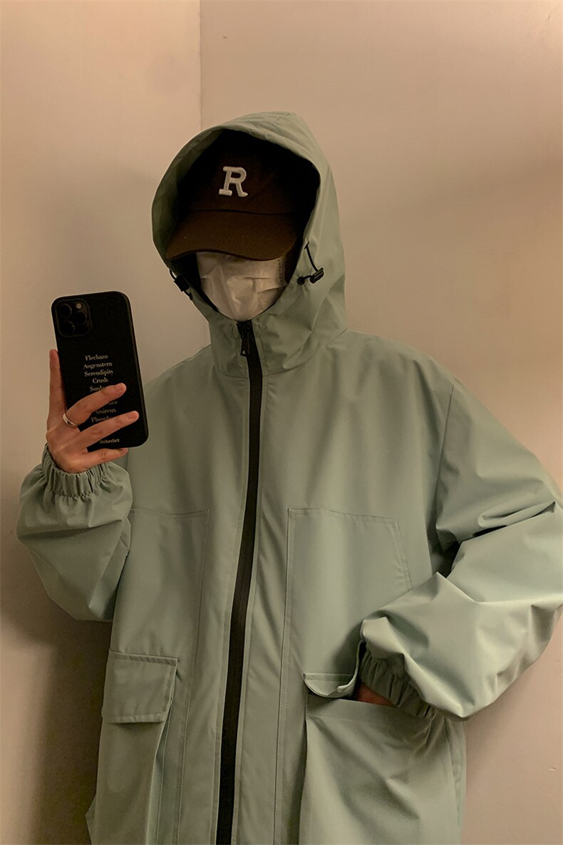 新款连帽冲锋衣夹克男港风纯色潮流休闲外套JK2301-P68,男装夹克,星座717