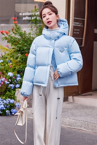 现货2023韩版可拆袖两穿连帽羽绒服三角标保暖网红白鸭绒厚女外套图片